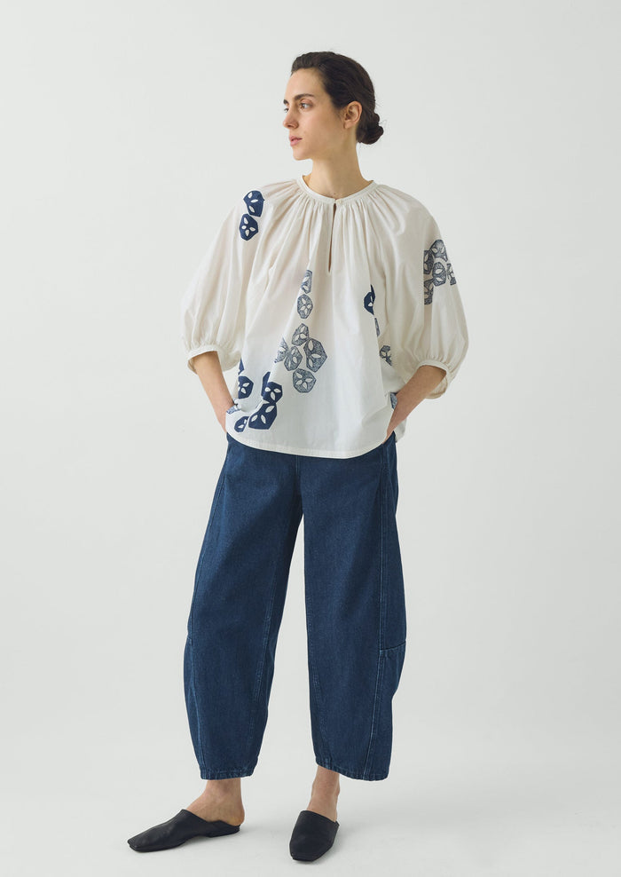 Seed Block Print Cotton Top | Rich Blue/White