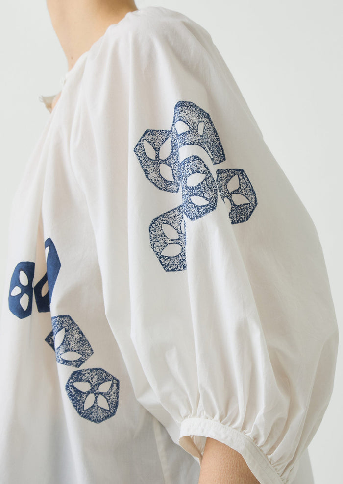 Seed Block Print Cotton Top | Rich Blue/White