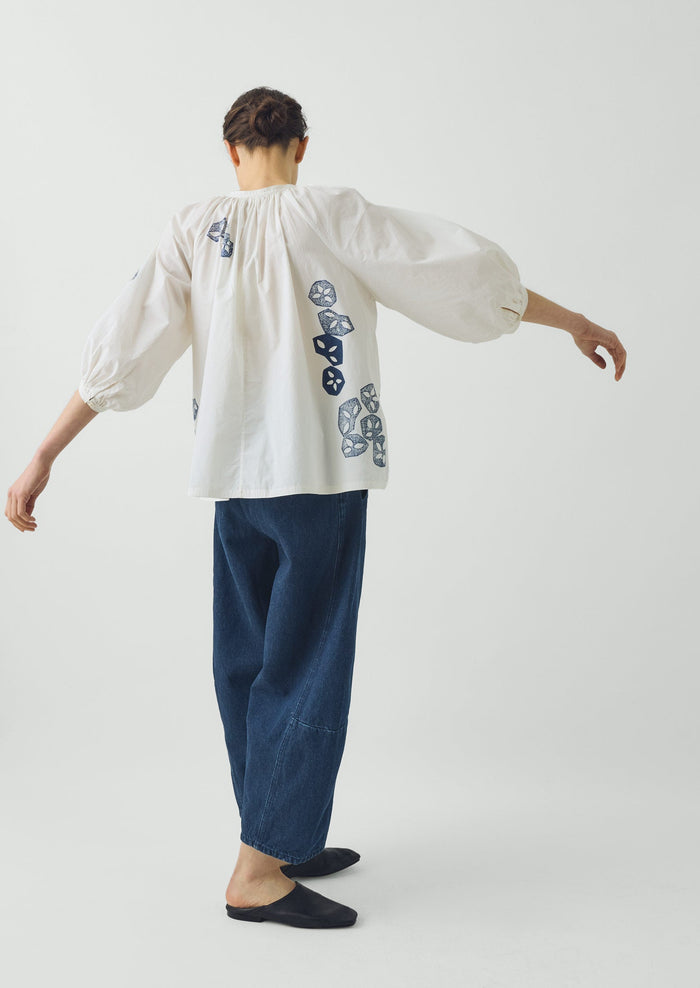 Seed Block Print Cotton Top | Rich Blue/White