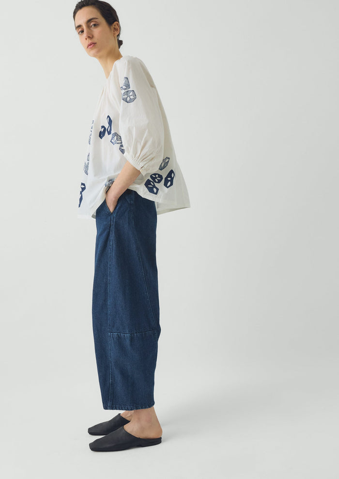 Seed Block Print Cotton Top | Rich Blue/White