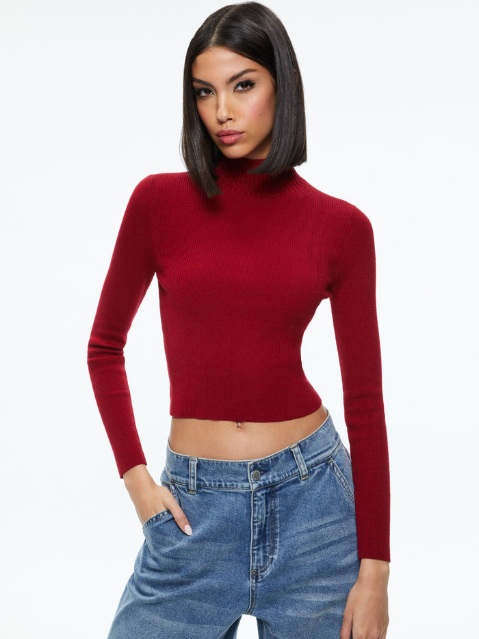 SENAIDA CROPPED MOCK NECK PULLOVER - BORDEAUX