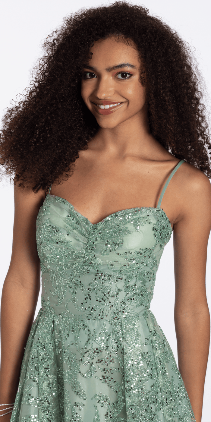 sage/size/4/missy/Camille La Vie/Sequin Glitter Mesh Pinched Sweetheart Fit and Flare Dress/alt