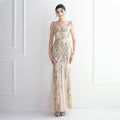 Sequin Mesh Craft Beaded Party Dress Long Cocktail Slim Fit Evening Dress Elegant Long
