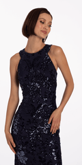 navy/size/4/missy/Camille La Vie/Sequin Racer Floral Sequin Halter Column Dress/close up alt
