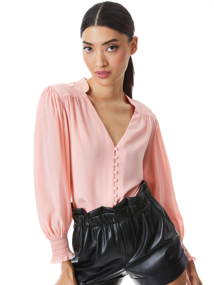 SERENA BALLOON SLEEVE SILK BLOUSE - PINK