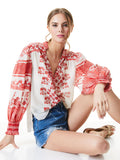 SERENA MANDARIN COLLAR BLOUSE - BLOCK ART ANTIQUE WHT MULTI