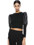 SHAMIKA VEGAN LEATHER SLEEVE TOP - BLACK