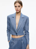 SHAN CROPPED CHAMBRAY BLAZER - DARK CHAMBRAY