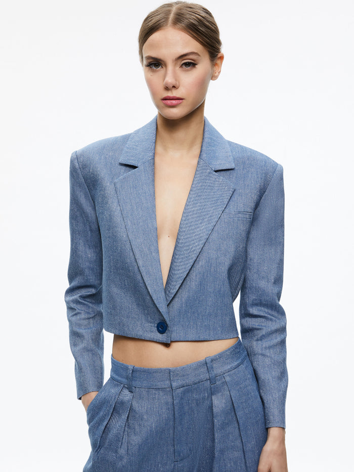 SHAN CROPPED CHAMBRAY BLAZER - DARK CHAMBRAY