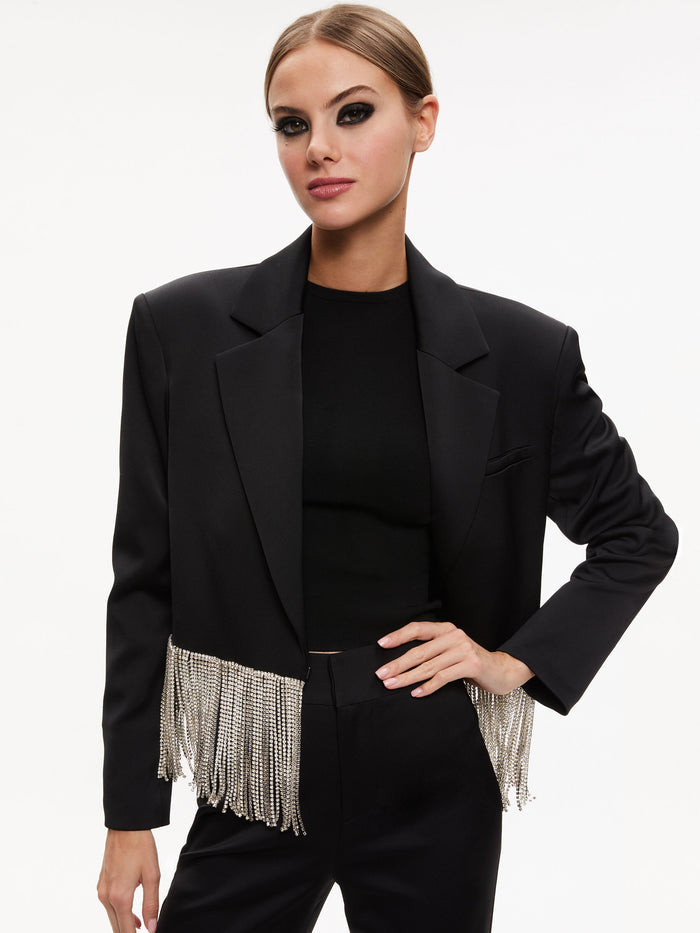 SHAN CRYSTAL FRINGE BLAZER - BLACK