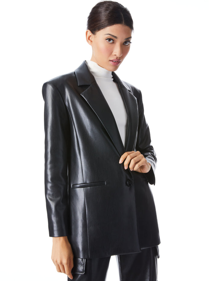 SHAN OVERSIZED VEGAN LEATHER BLAZER - BLACK