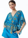 SHARITA DRAWSTRING EMBELLISHED KAFTAN - OCEAN BLUE/GOLD