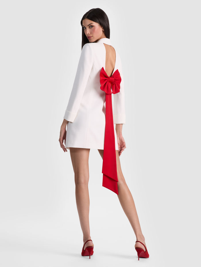 SHAWN BOW BACK BLAZER DRESS - OFF WHITE/CHILI PEPPER