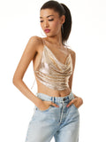 SHEENA DRAPEY CHAINMAIL SLIP TANK - PALE GOLD