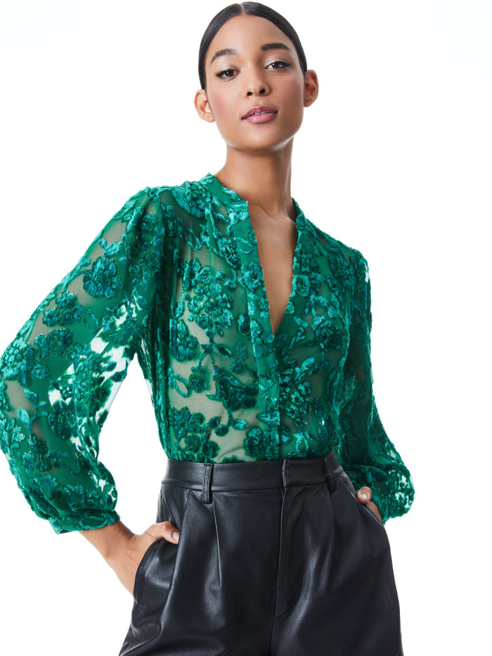 SHEILA FLORAL HENLEY TOP - DARK TEAL