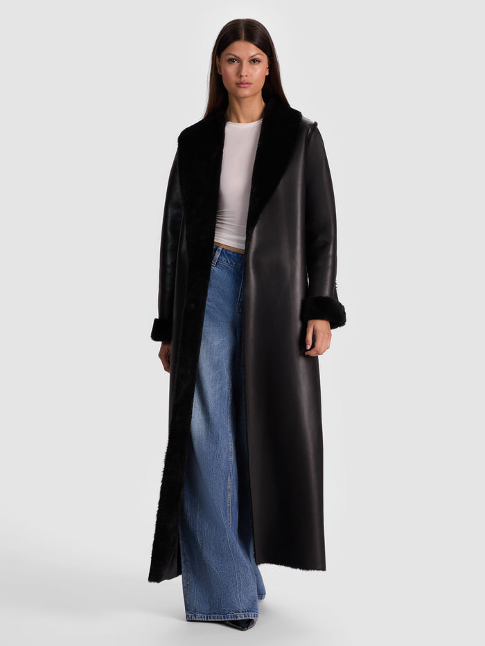 SHELBY FAUX SHEARLING MAXI COAT - BLACK