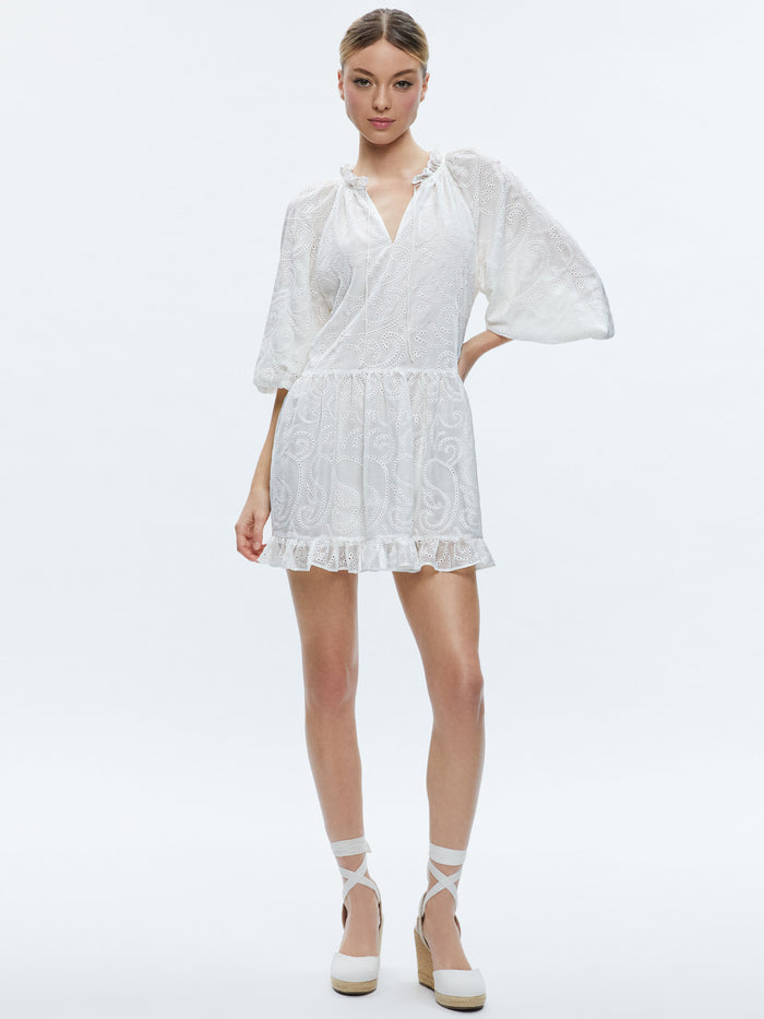 SHERRIE GATHERED TUNIC DRESS - OFF WHITE
