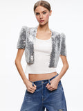 SHERRYL SEQUIN EMEBLLISHED CROPPED JACKET - SILVER