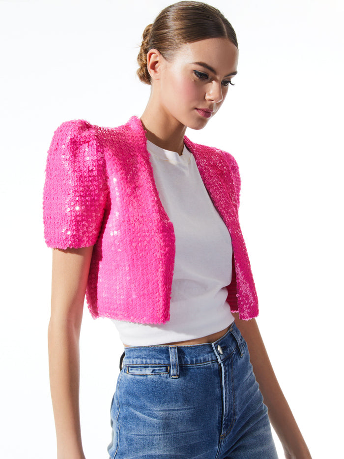 SHERRYL SEQUIN OPEN FRONT CARDIGAN - FRENCH ROSE