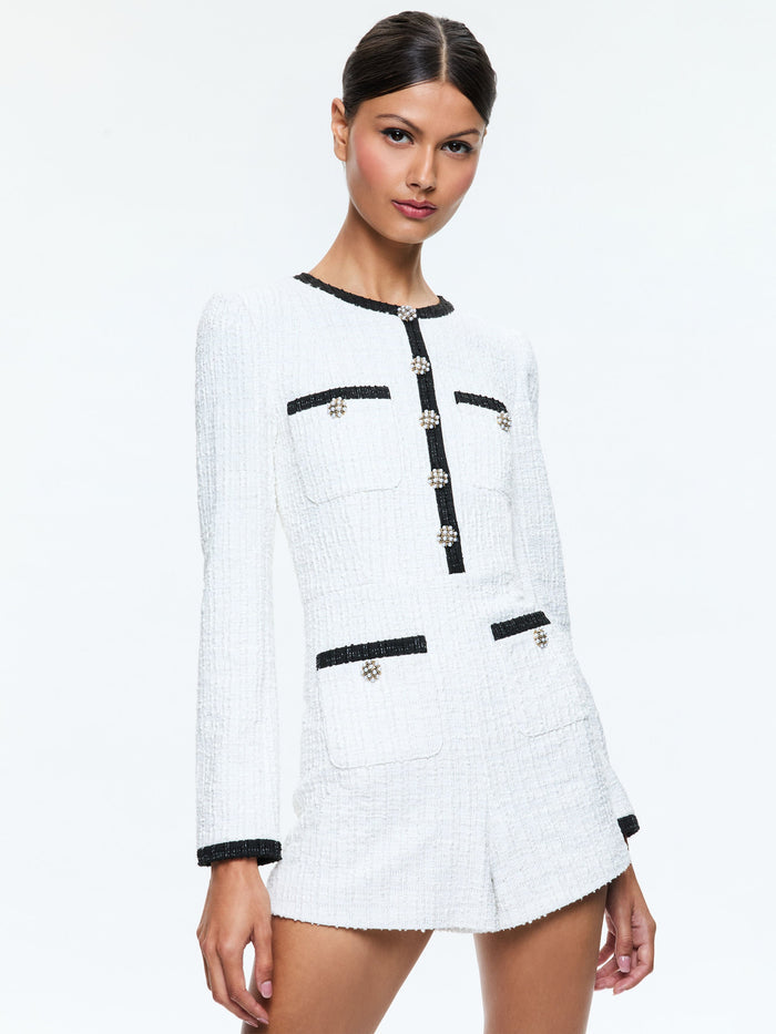 SHILOH TWEED ROMPER - OFF WHITE/BLACK