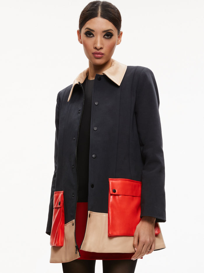 SHONTA COLORBLOCK POCKET JACKET - BLACK/ALMOND/PERFECT RUBY
