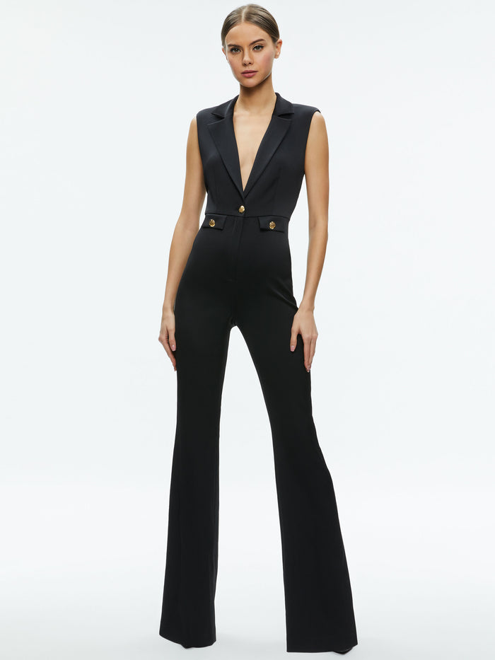 SHOSHANNA SLEEVELESS TUXEDO JUMPSUIT - BLACK