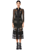 SIBELLA COLLARED LACE MIDI DRESS - BLACK