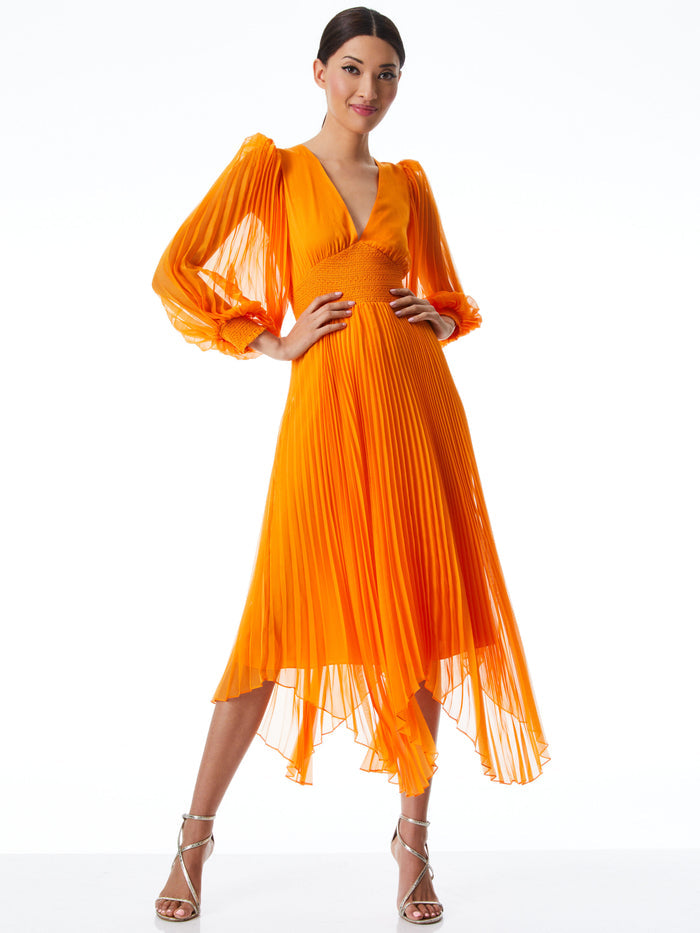 SION PLEATED MIDI DRESS