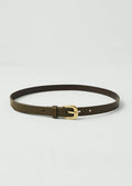 Slim Brass Buckle Leather Belt | Olive