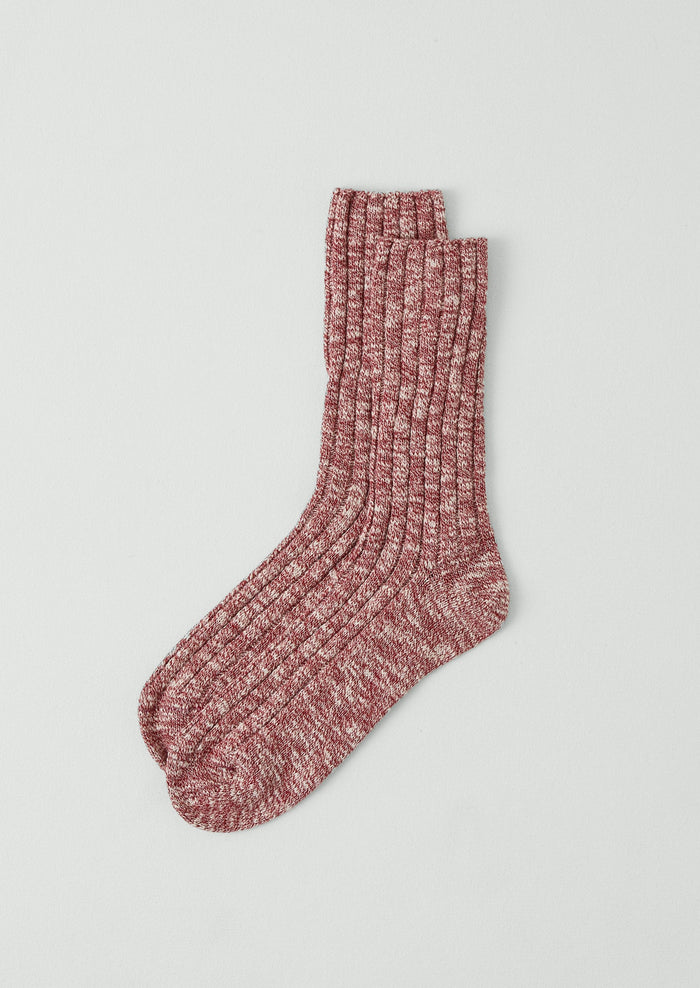 Slub Cotton Rib Socks | Dark Red Marl