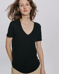 Slub Jersey Classic V-Neck Tee - Black