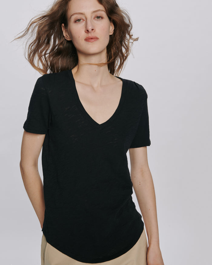 Slub Jersey Classic V-Neck Tee - Black