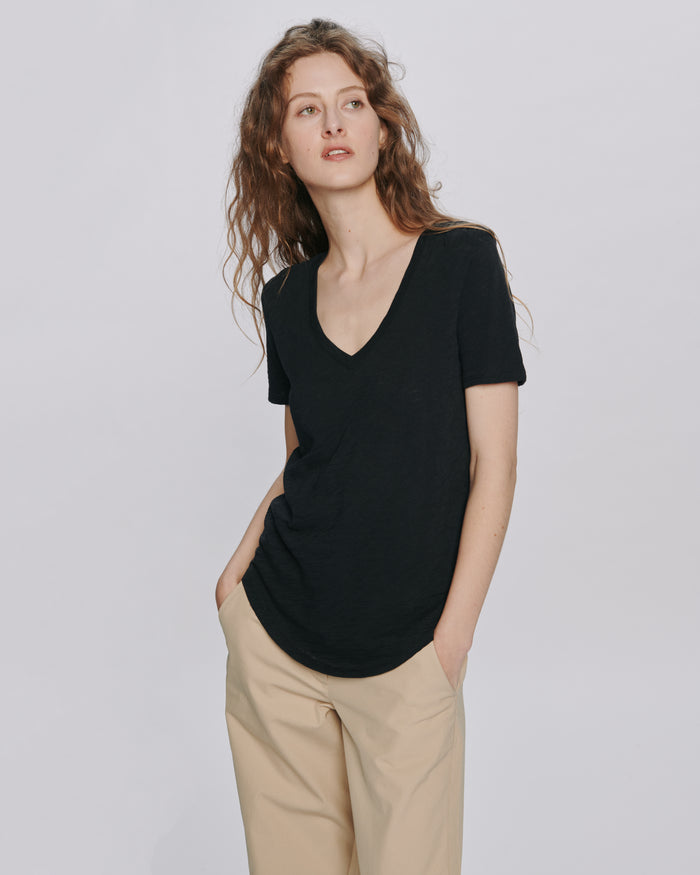 Slub Jersey Classic V-Neck Tee - Black