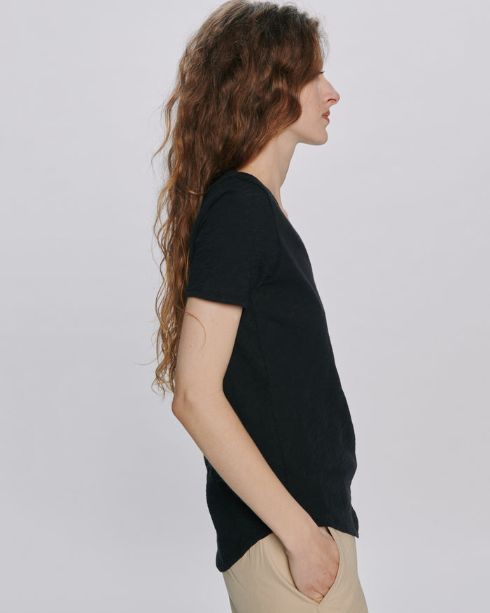 Slub Jersey Classic V-Neck Tee - Black