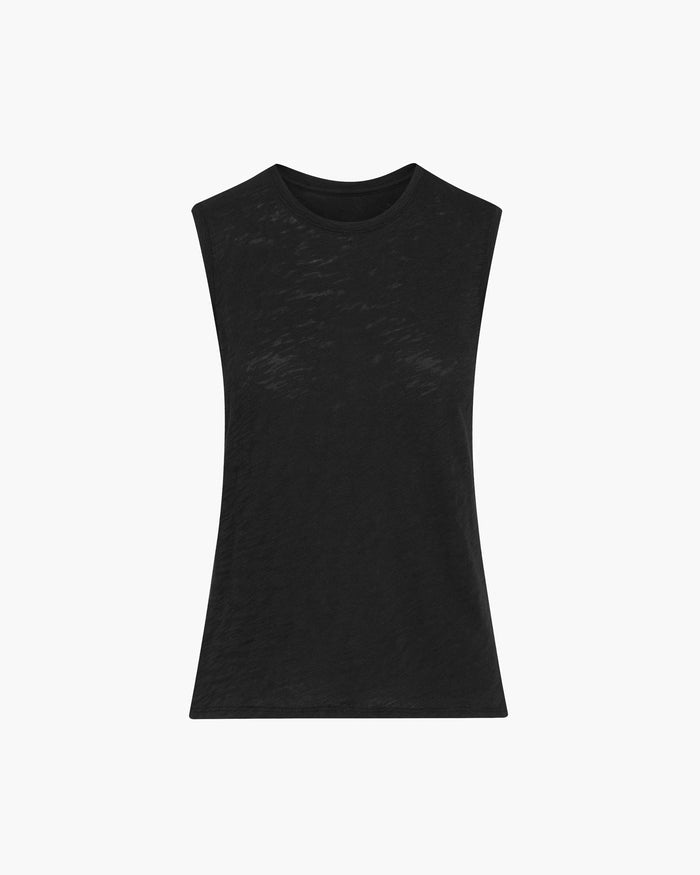 Slub Jersey Cropped Sleeveless Schoolboy Tee - Black