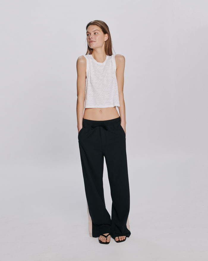 Slub Jersey Cropped Sleeveless Schoolboy Tee - White