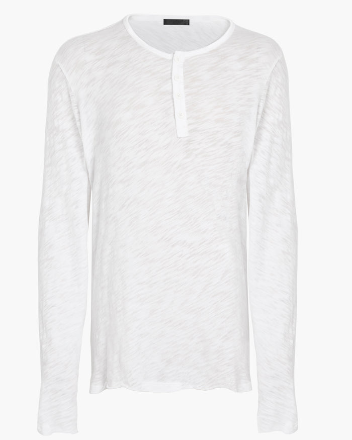 Slub Jersey Destroyed Wash Boyfriend Henley - White