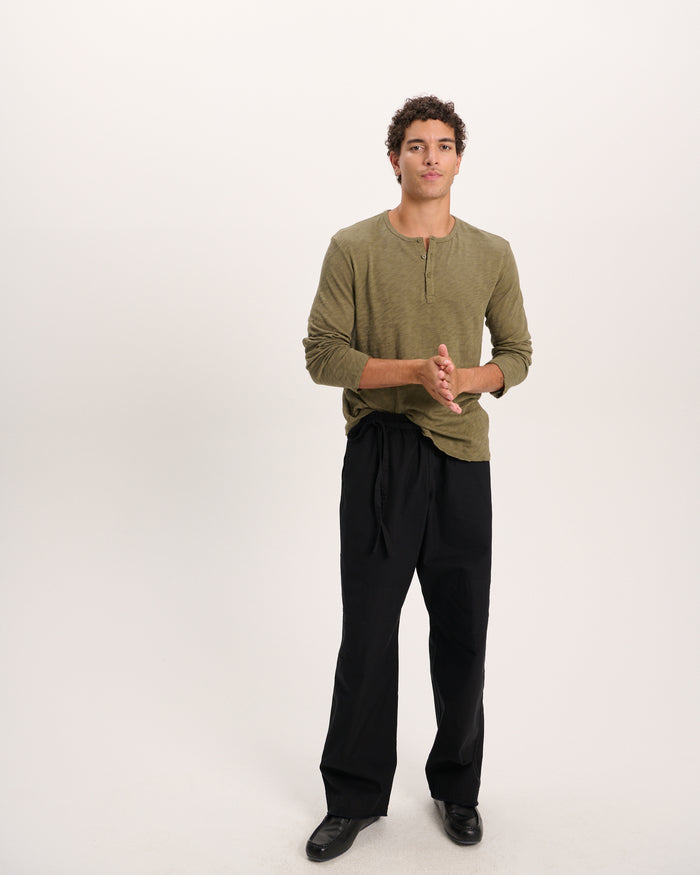 Slub Jersey Destroyed Wash Henley - Army
