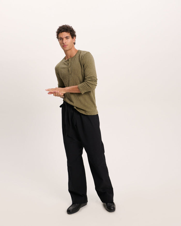 Slub Jersey Destroyed Wash Henley - Army