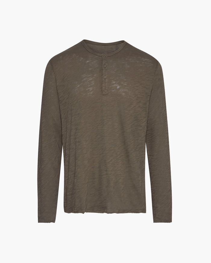 Slub Jersey Destroyed Wash Henley - Army