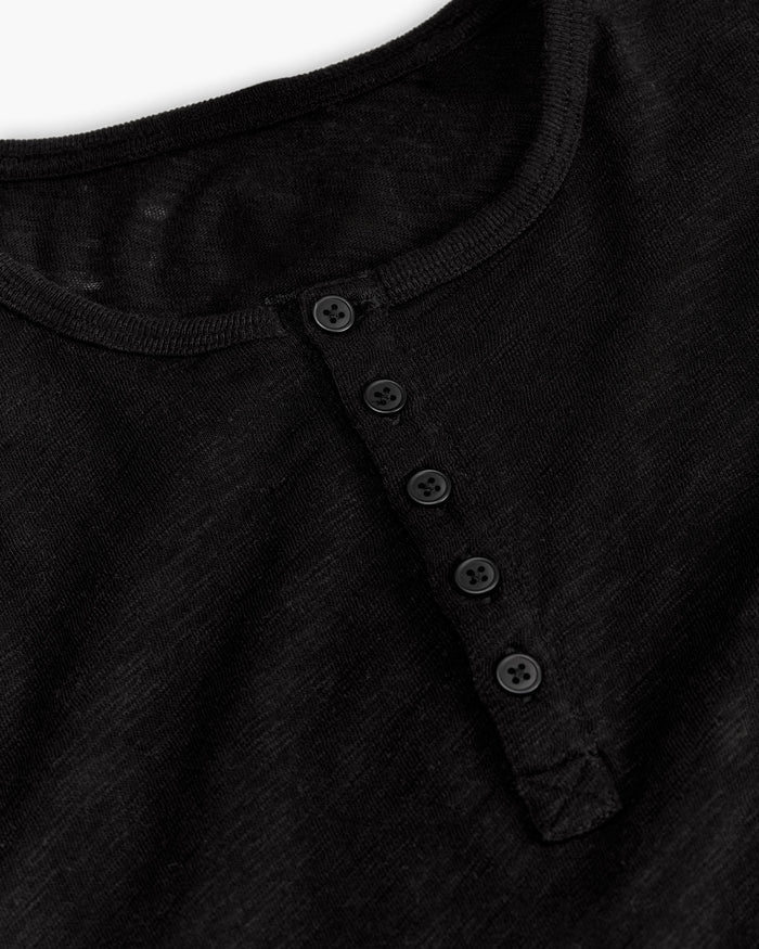 Slub Jersey Destroyed Wash Henley - Black