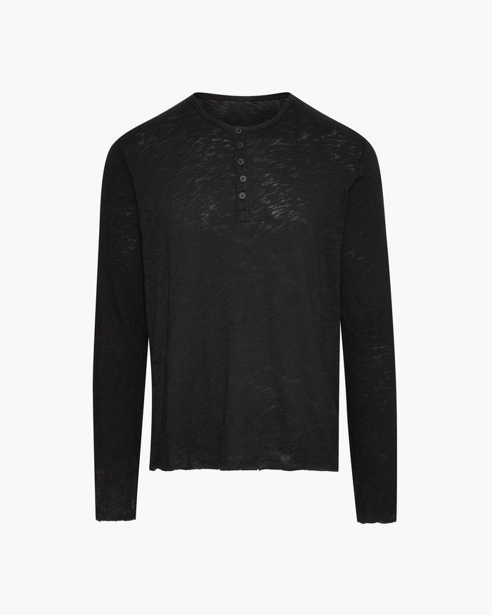 Slub Jersey Destroyed Wash Henley - Black