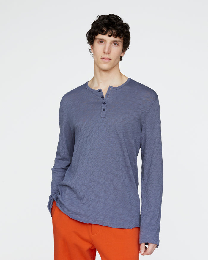 Slub Jersey Destroyed Wash Henley - Dusk Blue
