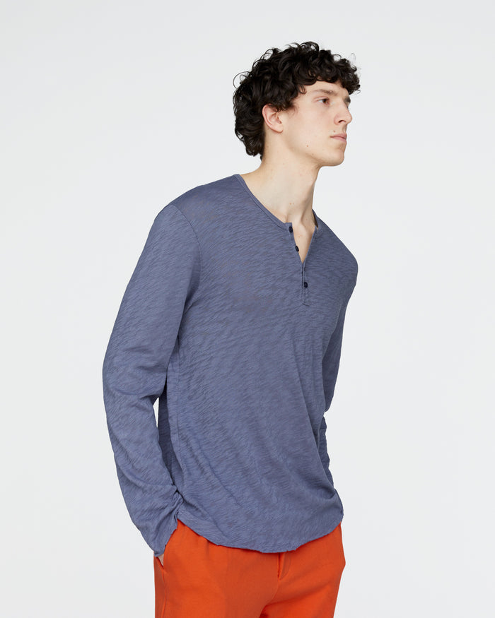 Slub Jersey Destroyed Wash Henley - Dusk Blue