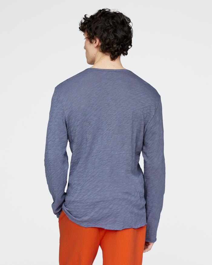 Slub Jersey Destroyed Wash Henley - Dusk Blue