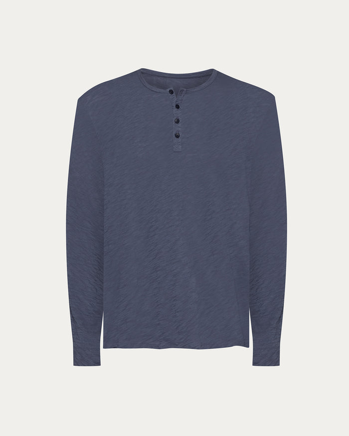 Slub Jersey Destroyed Wash Henley - Dusk Blue
