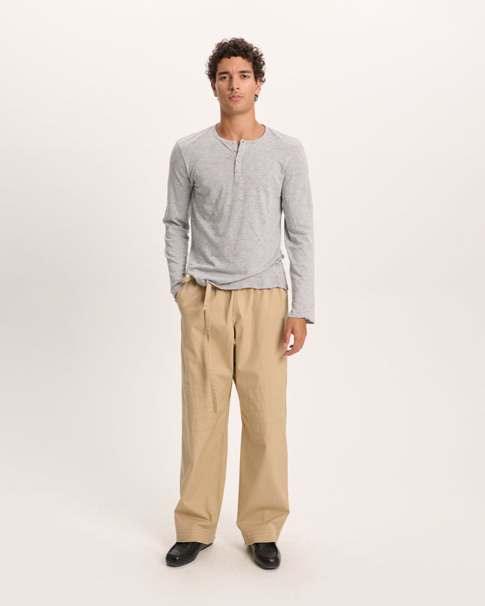 Slub Jersey Destroyed Wash Henley - Heather Grey