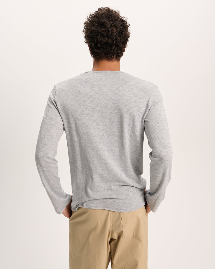 Slub Jersey Destroyed Wash Henley - Heather Grey