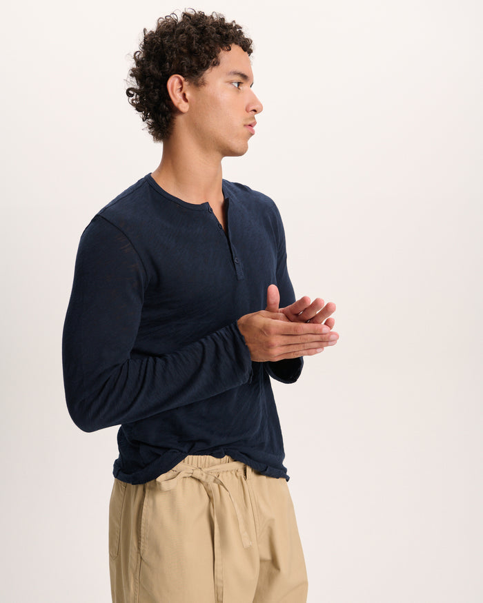 Slub Jersey Destroyed Wash Henley - Midnight