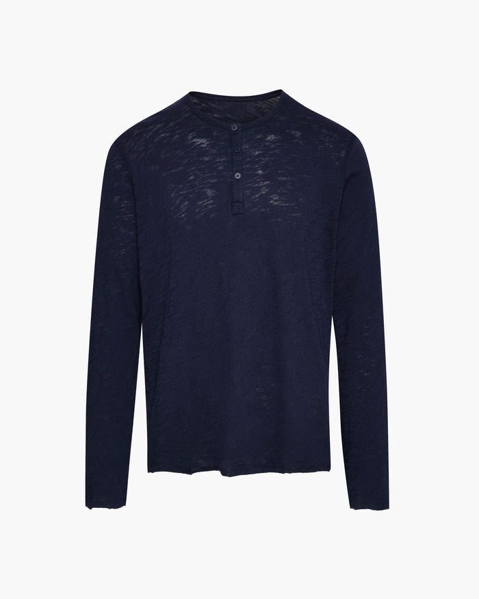 Slub Jersey Destroyed Wash Henley - Midnight